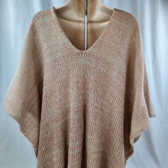 🐞Mauve & White Variegated Soft Knit Poncho Sweater One Size - Picture 2 of 9